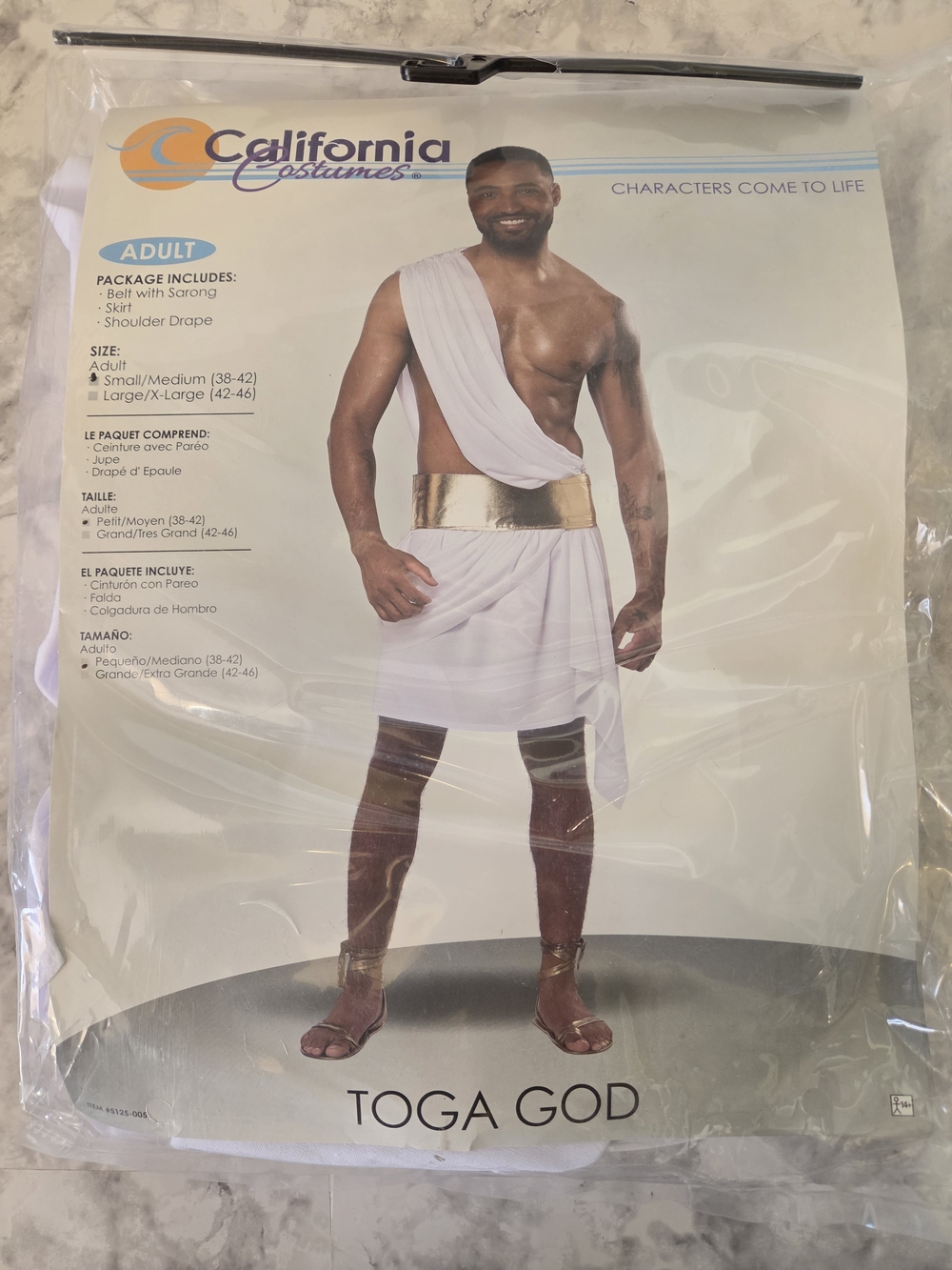 Men's Tioga God Costume Sized Small/Medium (38-42) White, Gold